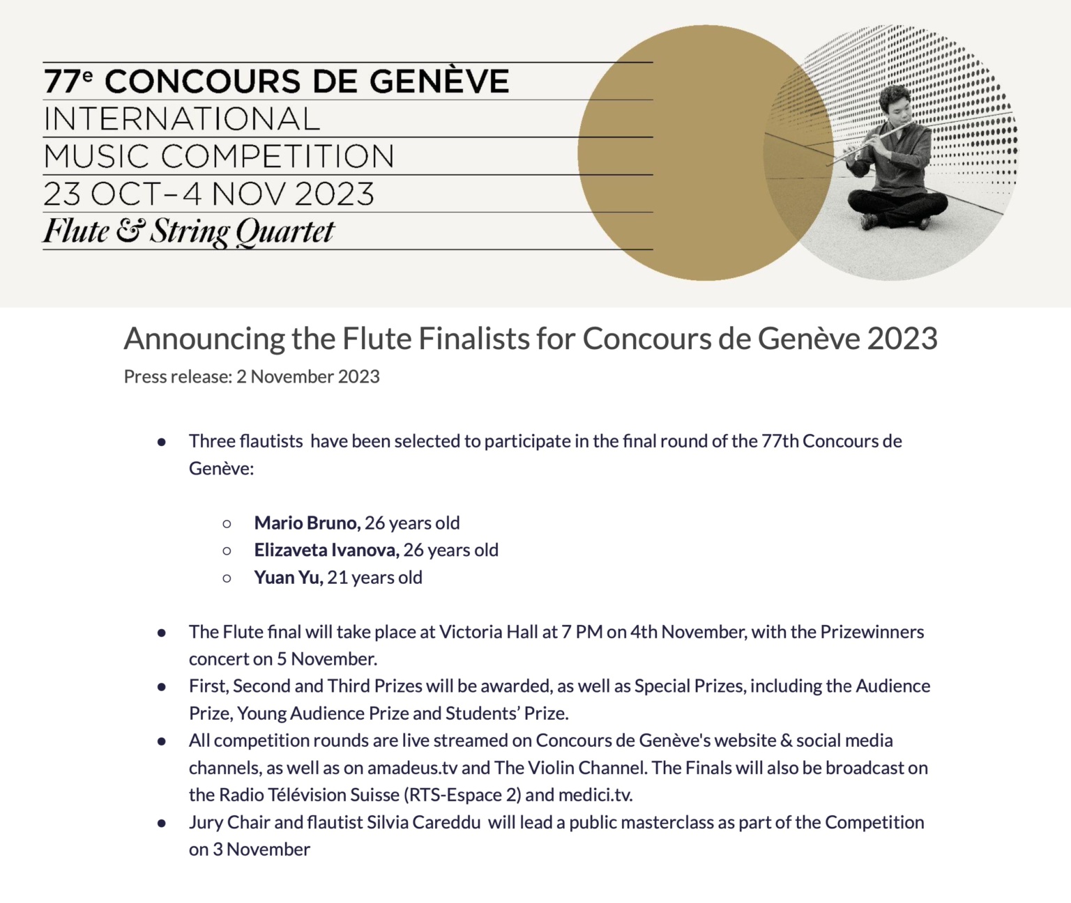 Geneva Flute Competition 2023 Winners The Flute View
